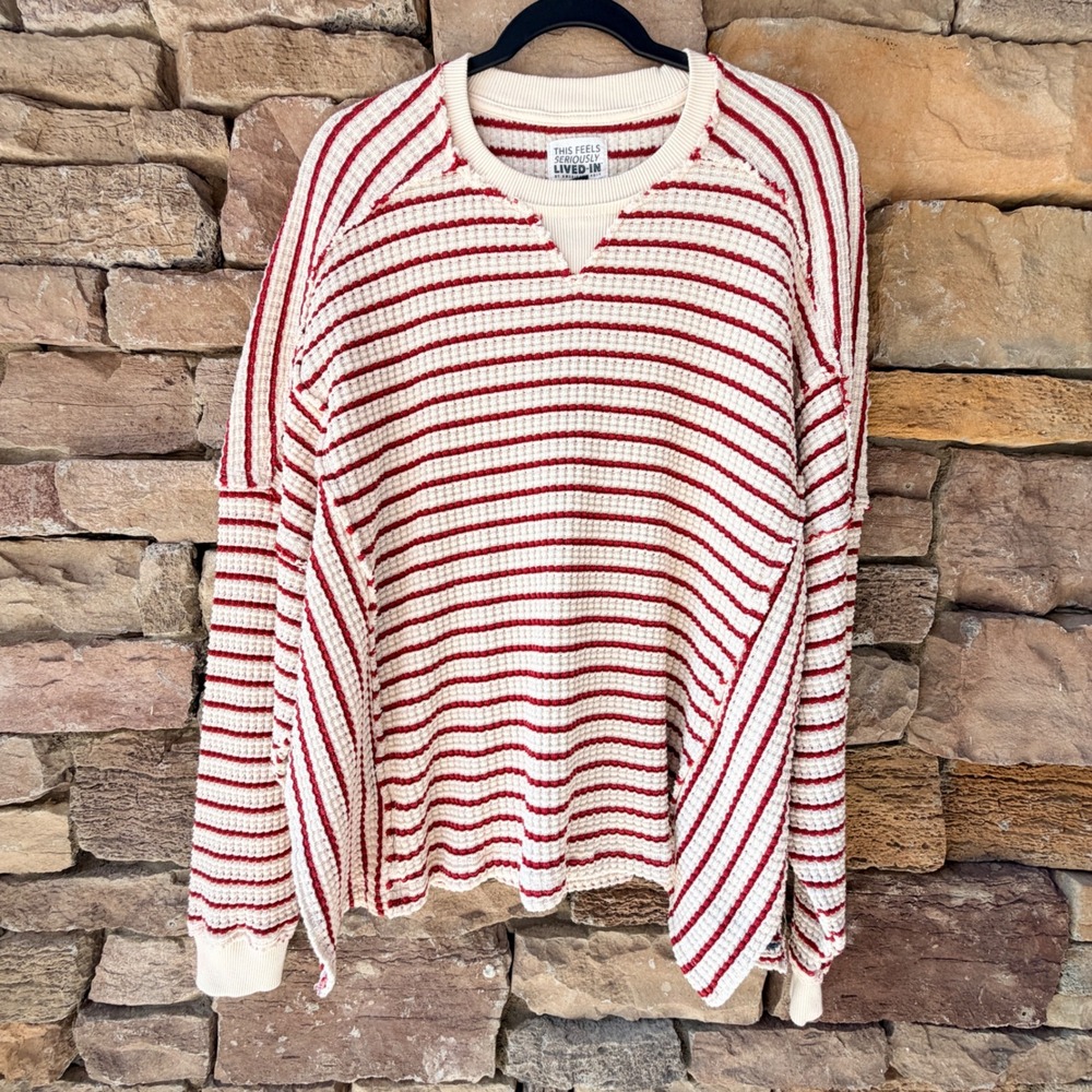 American Eagle M Lived-In Waffle Knit Striped Oversized Sweater Coastal Casual